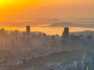 Fototapeta premium City sunrise and dawn skyline scenery of Wuhan, Hubei, China