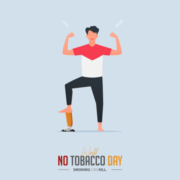 May 31st World No Tobacco Day banner design. A man steps on cigarette butt for quit smoking concept.
Stop smoking poster for disease warning. No smoking sign. 