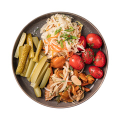 Isolated plate of russian appetizer platter with sauerkraut