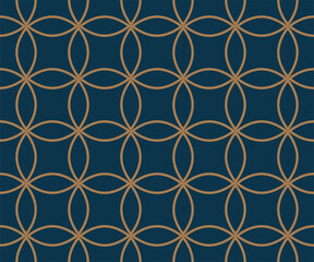 Fototapeta premium Art deco line art. Oval grid pattern in gold and blue color. Decorative seamless background.