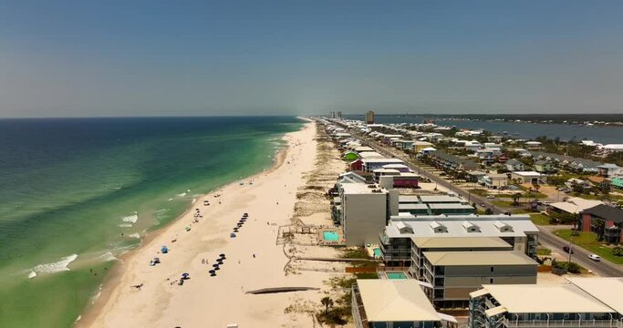 Prestine sands Gulf Shores Alabama Orange Beach. 5k aerial drone clip