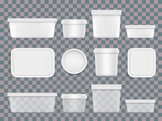 Plastic container package vector mockup 3d set