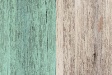 Image of empty decay wood plank show texture with two tone turquoise and light brown color paint on surface for background use.