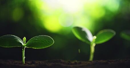 Farmer's hand watering young plant