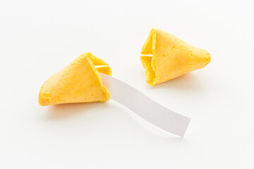 Chinese fortune cookie with space for message text on empty blank