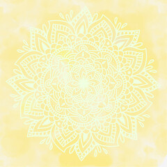 Yellow watercolor paint brush aquarelle textured paper gradient abstract background with irregular spots. Yellow cloud sky backdrop. Cute positive vintage template design.