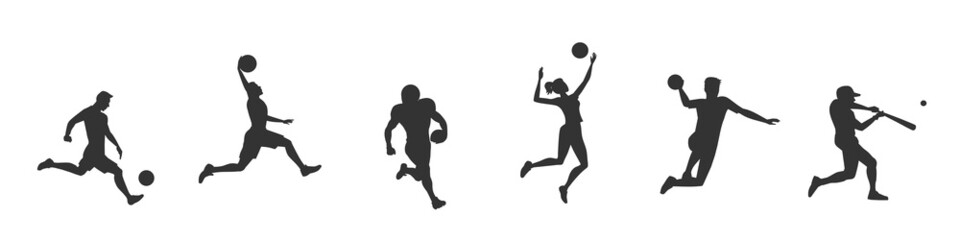 Fototapeta na wymiar Athlete silhouettes, ball games vector illustration.