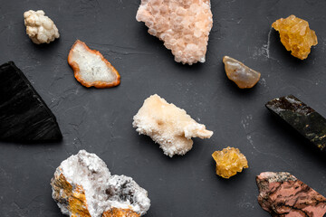 Shiny stones set of natural crystal minerals, closeup