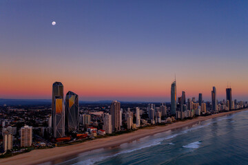 Moon setting over Gold Coast skyline