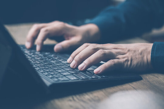 social media technology concept Men are using computer for social media and online marketing including working from home. and searching for information in the world