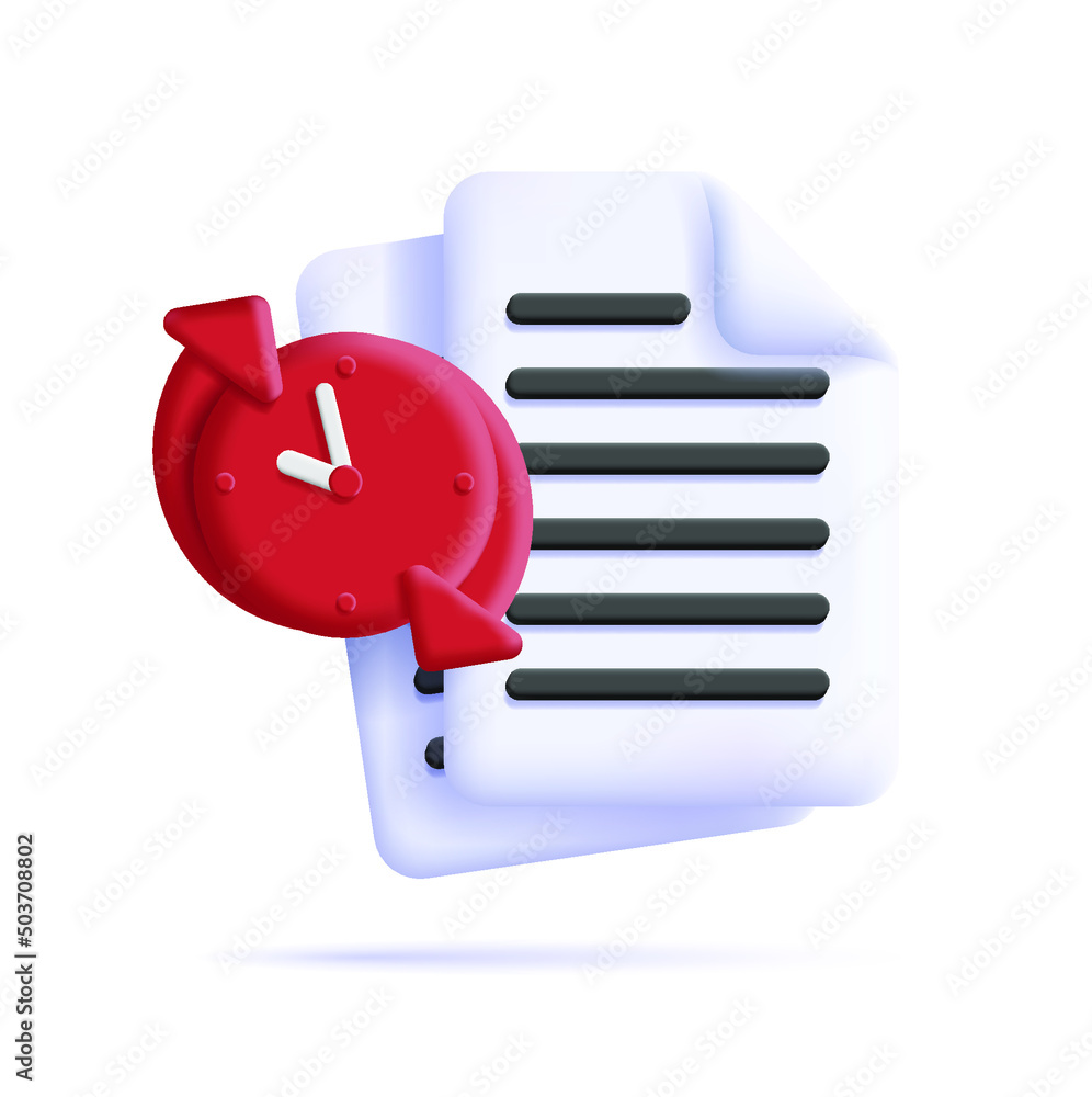 Aufkleber temporary file 3d icon with paper document and red stopwatch. vector illustration