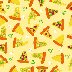 Seamless slices pizza pattern fast food