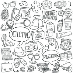 Detective Doodle Icons. Hand Made Line Art. Private Investigator Clipart Logotype Symbol Design. © josepperianes