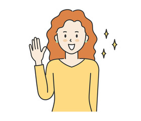 Woman waving her hand to say hello