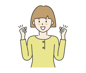 A very happy woman who has won and raised her arms