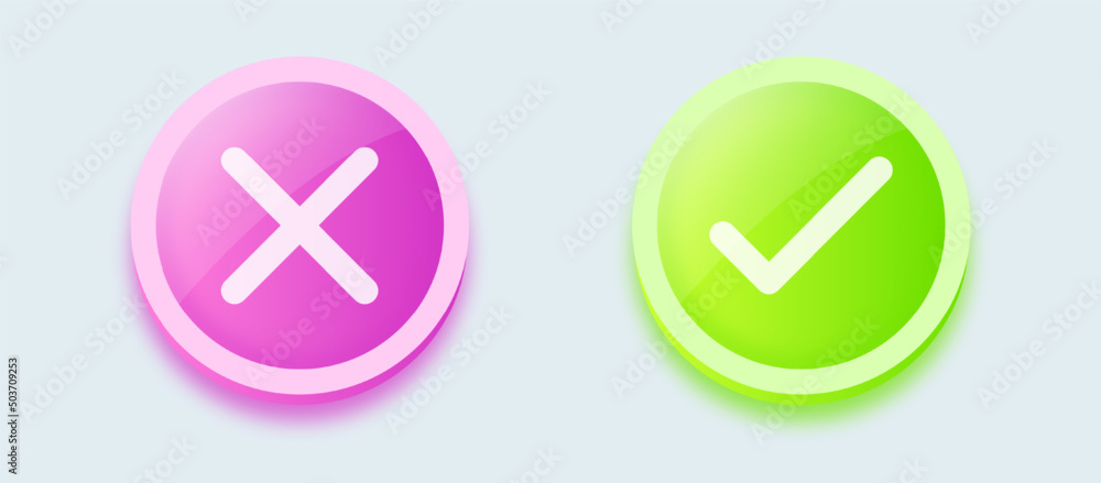 Poster set of check mark and cross mark button in green and red color for web and app interface. vector ill
