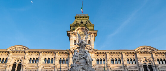 Fountain of the Four Continents in Trieste, in front of the Town, Piazza Unità d'Italia