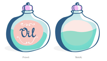 Body Care Oil. Front and Back. Icon Illustration. Hand Drawn
