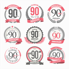 Collection of anniversary badges and labels retro design 