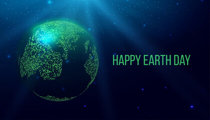 Happy Earth Day concept. Planet Earth on futuristic modern abstract background. Vector illustration