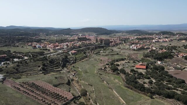 Aerial views from Mora de Rubielos, Teruel, Arag&oacute;n, Spain. The drone is arriving to town. 