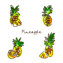 Abstract Bright Pineapple fruit in seamless pattern in Vector. Tropical exotic summer pattern with funny hand drawn pineapples. print for T-shirts, textiles, wrapping paper, web.