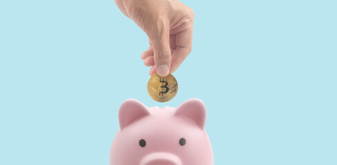 Bitcoin with financial investment concept and Piggy bank