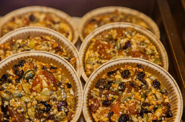 Bakery products. Walnut fruit tartlets.