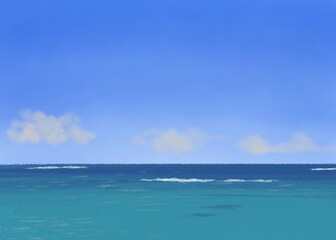 Fototapeta premium 雲が浮かぶ青空と海の背景イラスト