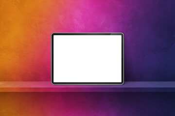Digital tablet pc on rainbow wall shelf. Horizontal background banner