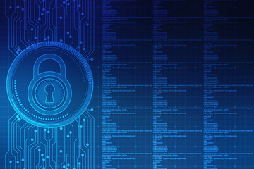 Obraz premium Digital Padlock on abstract technology background, Technology security concept. Modern safety digital background. Protection system, Cyber Security and safety information, personal data concept