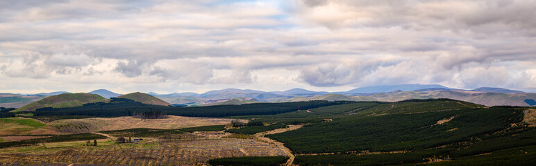 Panorama of Cheviot Hills from Carter Bar, in the borderlands section of the Northumberland 250, a...