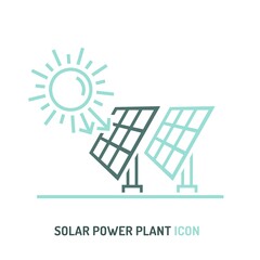 Solar power plant. Vector illustration in outline style