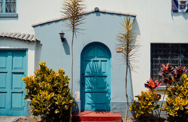 Beautiful wooden doors in the Miraflores area of Lima. - 503718871