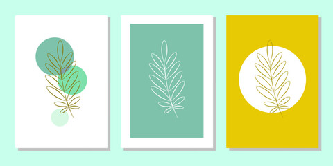 Vector botanical wall arts, with leaves. Minimalistic and natural. Leaves and line arts design.