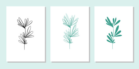 Vector botanical wall arts, with leaves. Minimalistic and natural. Leaves and line arts design.