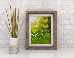 Natural style picture frame with wooden frame