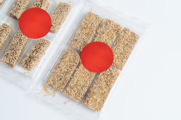 Peanut candy for Chinese pre-wedding gift ceremony (Guo Da Li), Chinese betrothal ceremony isolated on white background.