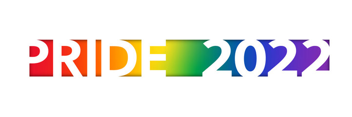 Pride 2022 LGBT panoramic concept. Text in the rainbow frame isolated on a white background. LGBTQ community and movement of sexual minorities.	