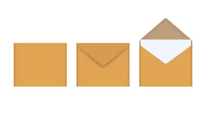 Brown envelope front and back on beige background. Letter top view. Vector illustration