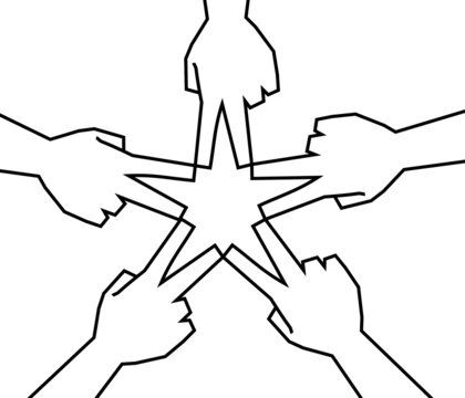 recommend clip art: ピースで作った星マーク　角張った手のイラスト素材