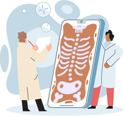 Online medical consultation and support metaphor. Online doctor. Healthcare services, Ask doctor. Tele medicine e-health service. Therapist videocalling phone screen. Diagnosis treatment of patients