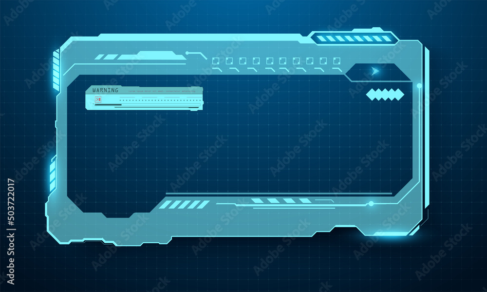 Poster Futuristic frame user interface screen element.  Abstract control panel layout design. Blue Virtual hi Sci fi technology gadget. Empty rectangle frame for game ui design. Vector illustration