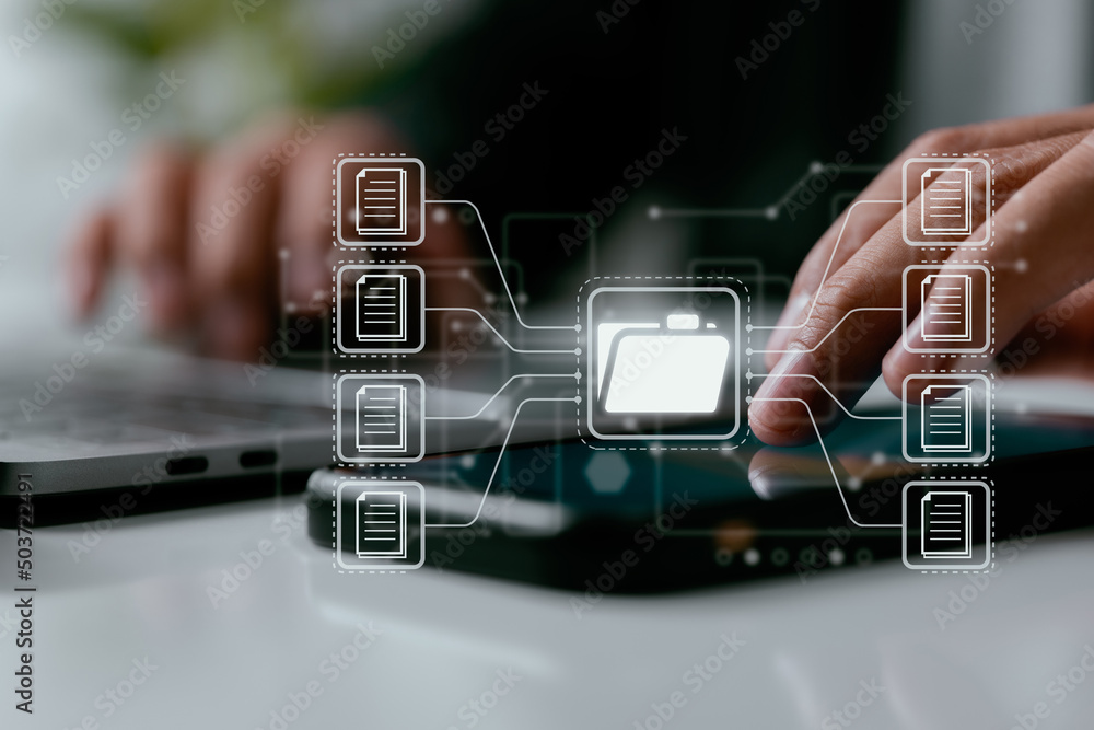 Poster Document Management System (DMS), online documentation database and process automation to manage files, knowledge, and documents in an ERP-compliant organization.