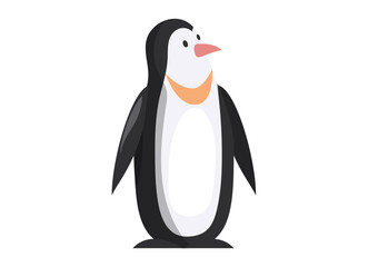 King penguin with long beak and short legs, swims and dives well eats fish. Large black and white marine bird. Animal living in antarctic. Swimming bird, marine animal isolated on white background