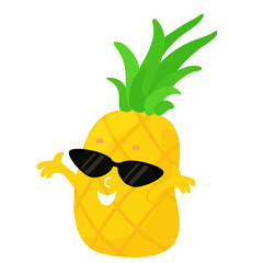 Banana in cartoon style. A fruit with a face and glasses and a baseball cap is happy and smiling. Banana for baby food, packaging, for fruit puree or juice.
