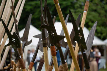 collection of pike heads medieval weapons used in the English civil war 