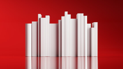 set or stack of books isolated on red background. Mock up or template. 3d render