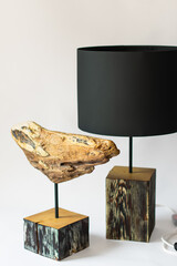 designer lamps made of handmade wood on a white background