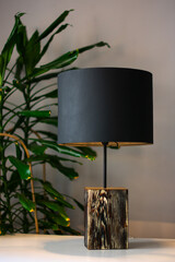 designer lamps made of handmade wood in the interior